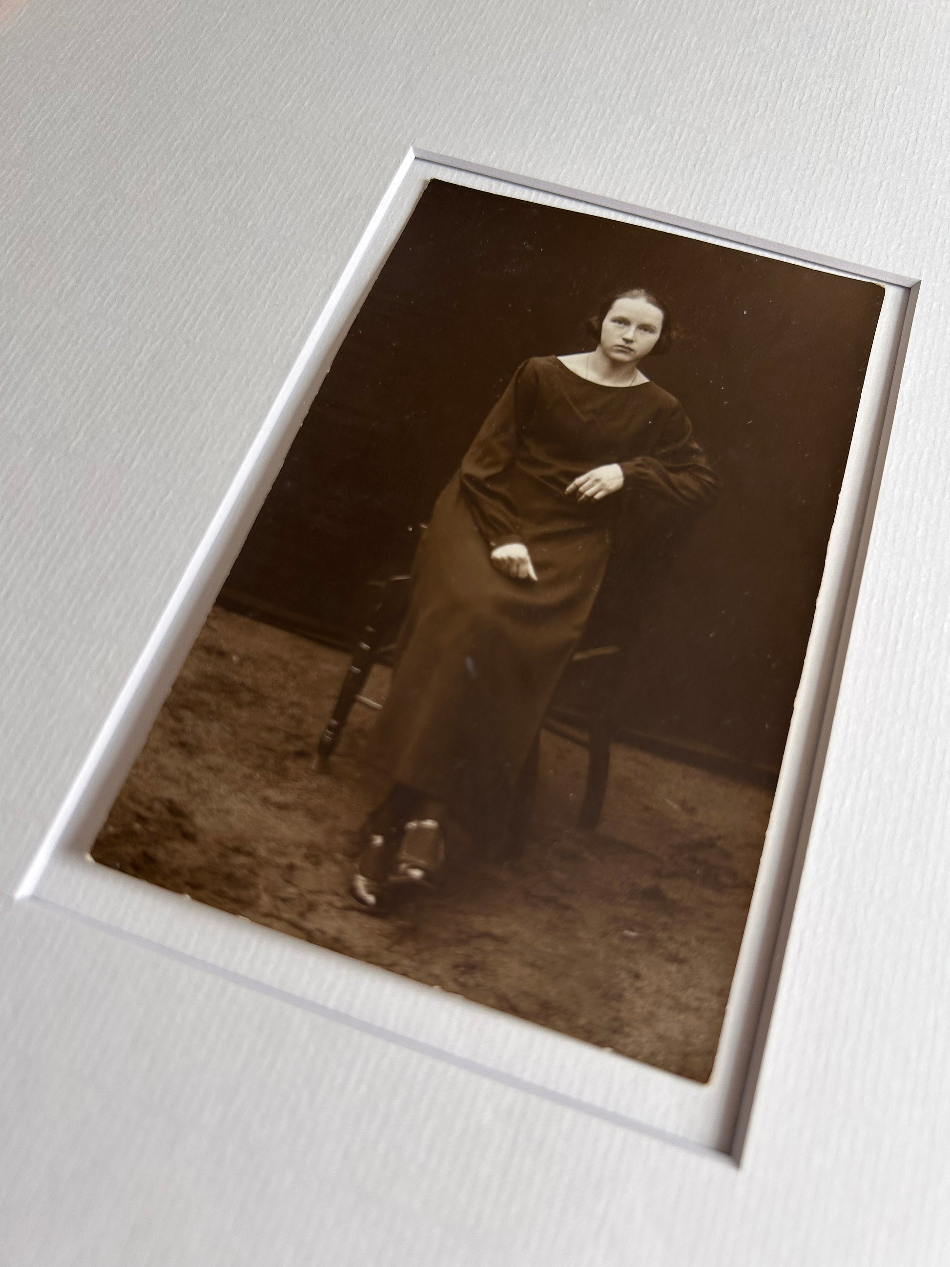 Astrid - 1910's original black and white photograph in custom handmade Tigerwood frame