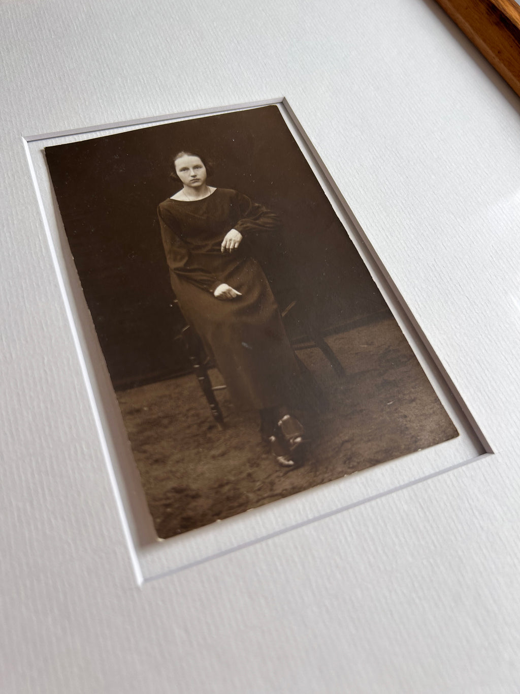 Astrid - 1910's original black and white photograph in custom handmade Tigerwood frame