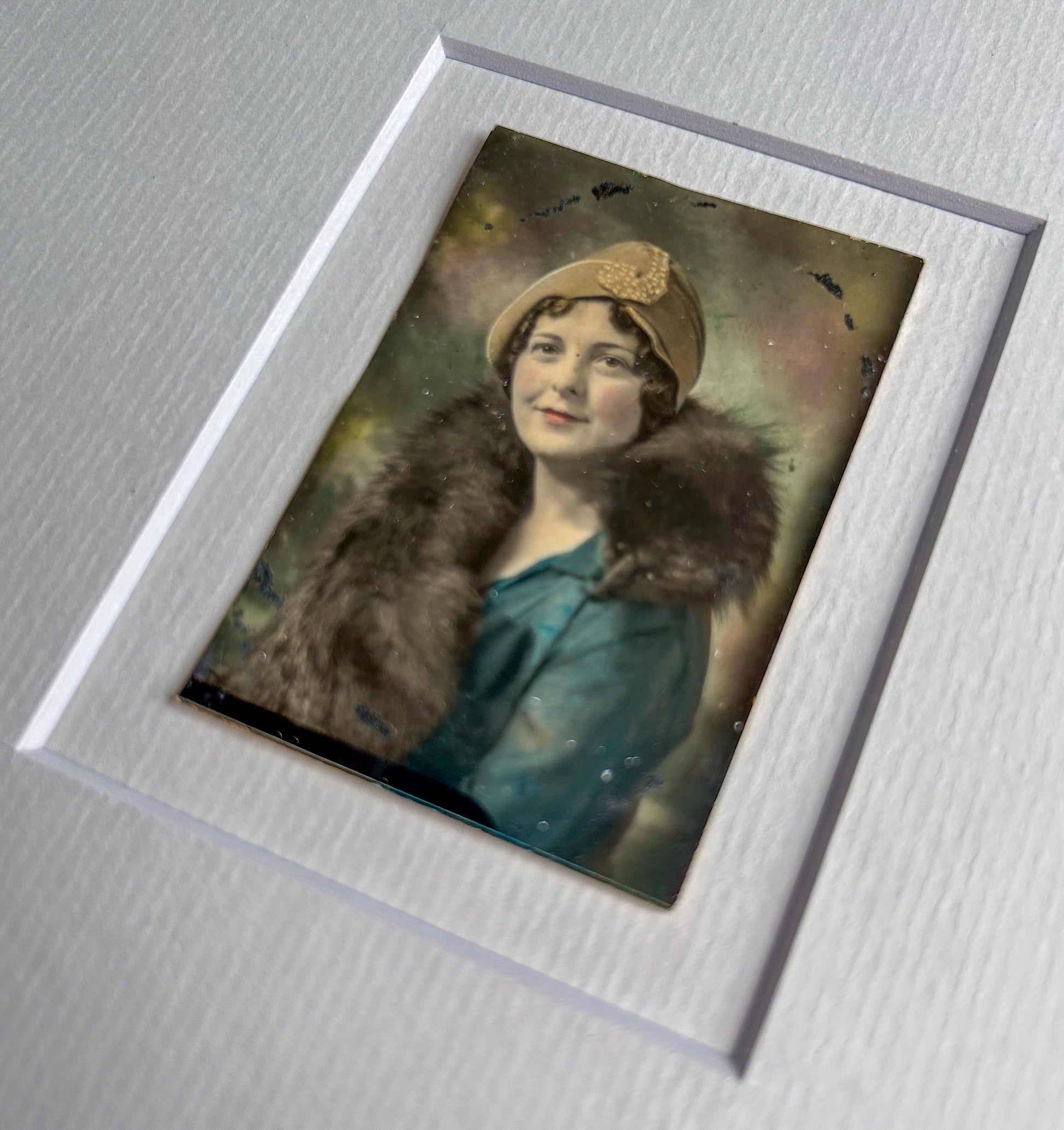 Beverly - Framed 1950s Hand-Colored Portrait – Vintage Woman in Hat & Fur Collar