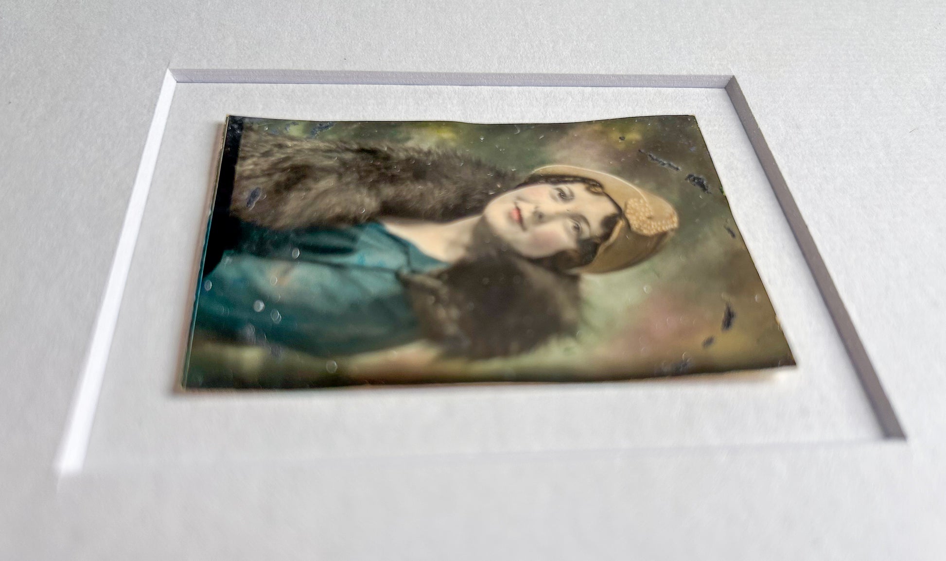 Beverly - Framed 1950s Hand-Colored Portrait – Vintage Woman in Hat & Fur Collar