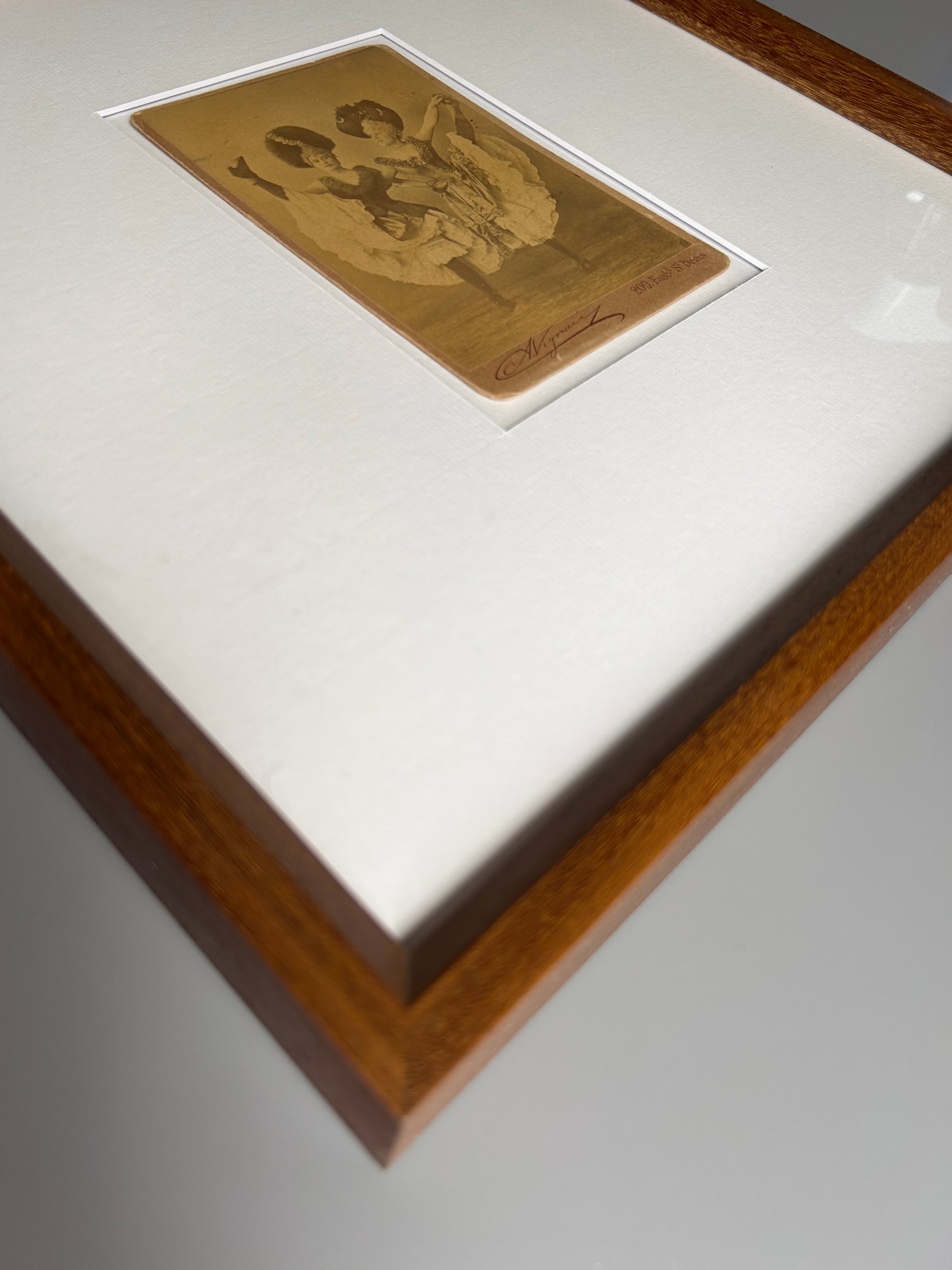 D'Alencan - original black and white photograph is mounted on board as a carte-de-visite or cabinet card in a handmade frame Merbau wood