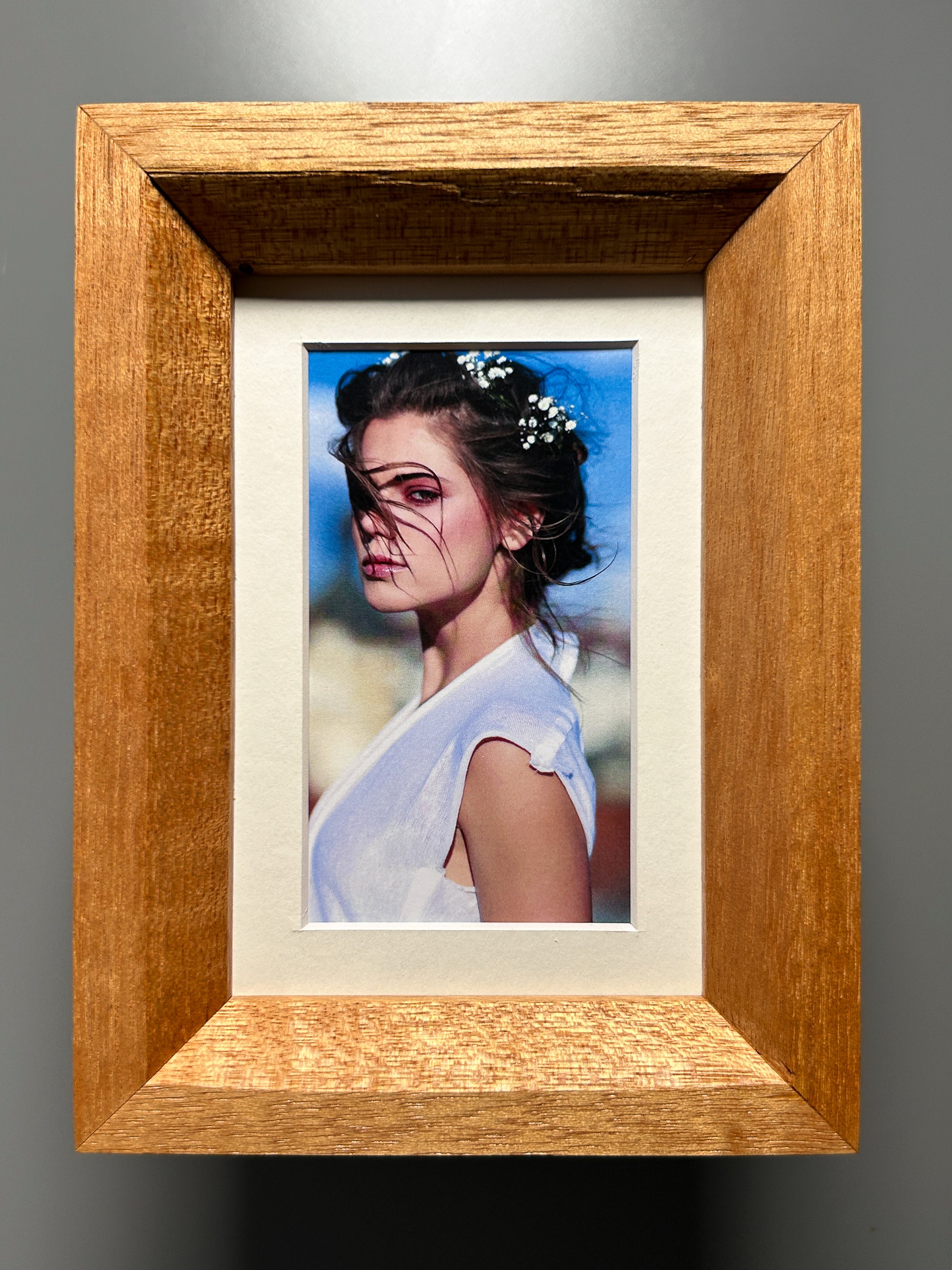 Hand finished exotic birdseye maple wood picture frame crafted by European artisan 4x6 inches