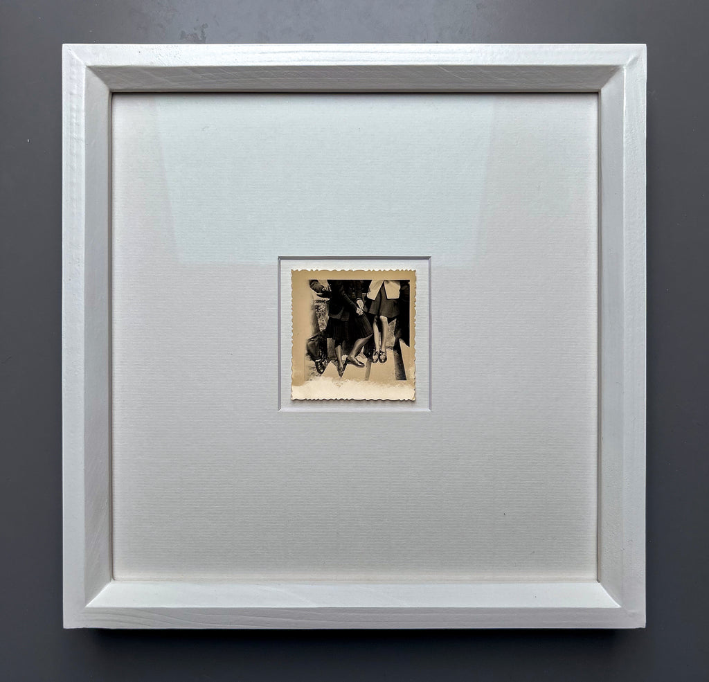 Hearing what isn't said - Framed vintage unique portrait photograph of a group of people on stairs in 1940's period clothing and shoes