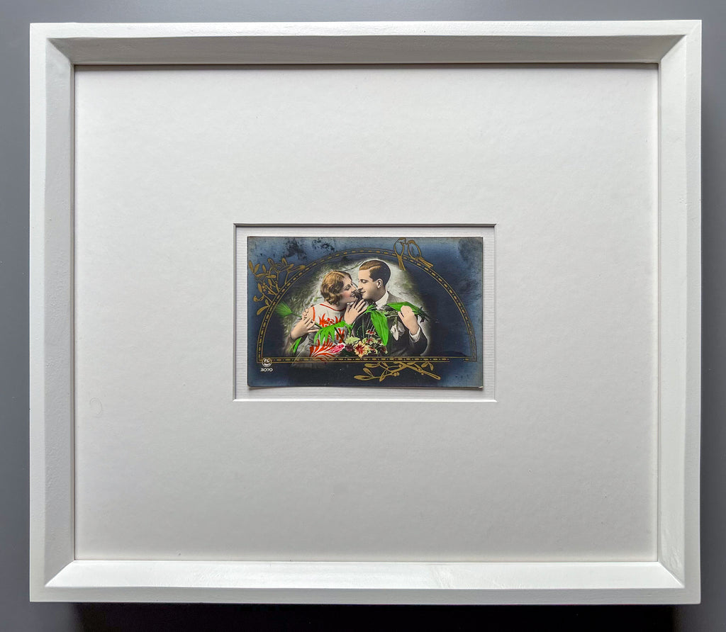 Keeping company - Framed 1930s Hand-Tinted Paris Photo Postcard by REX P.C of a couple embracing – Vintage Wall Art
