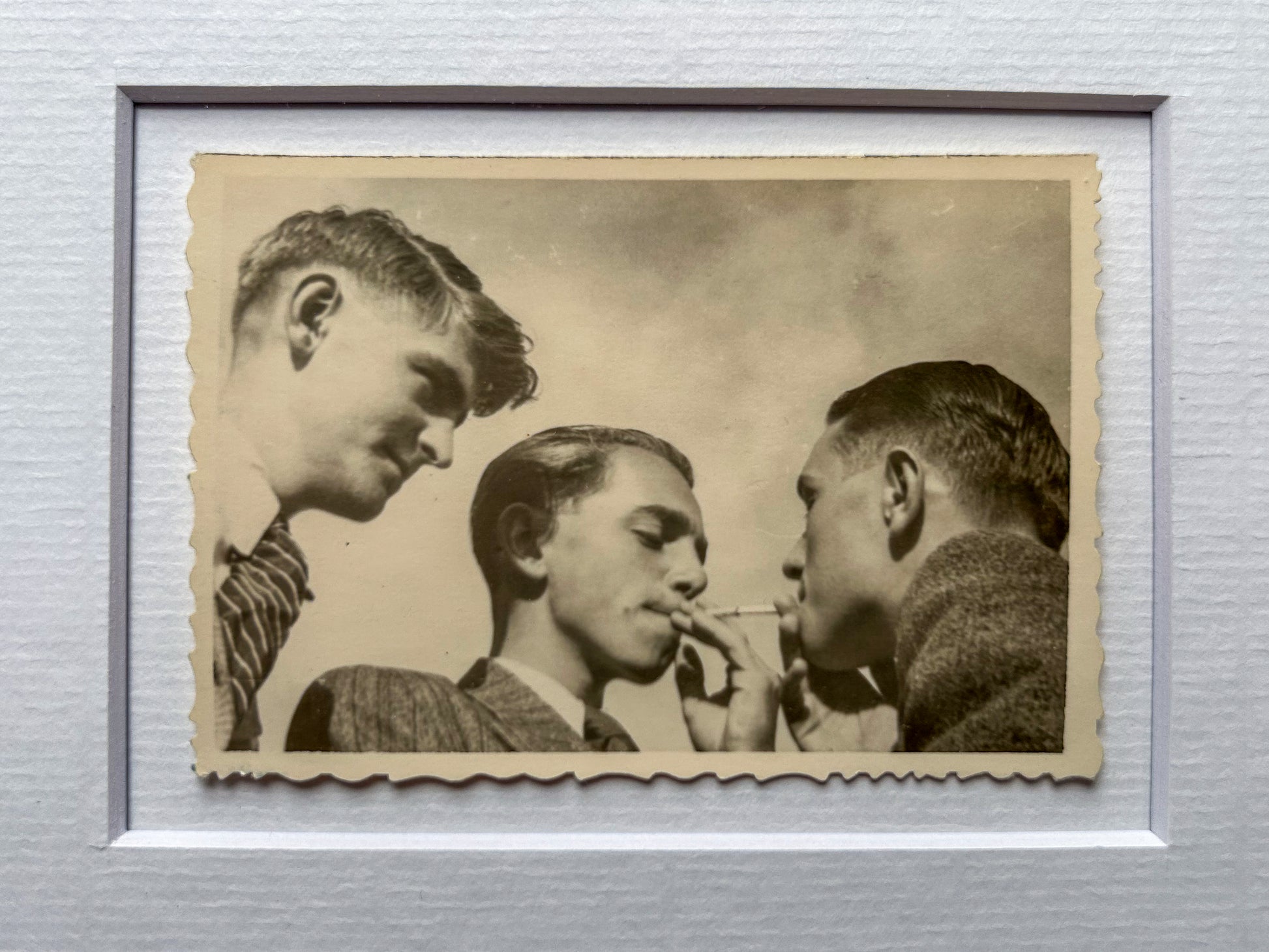 Made with a fume of sighs - Framed 1950s Silver Gelatin Print – Vintage Photo of Men Smoking in Custom Archival Frame