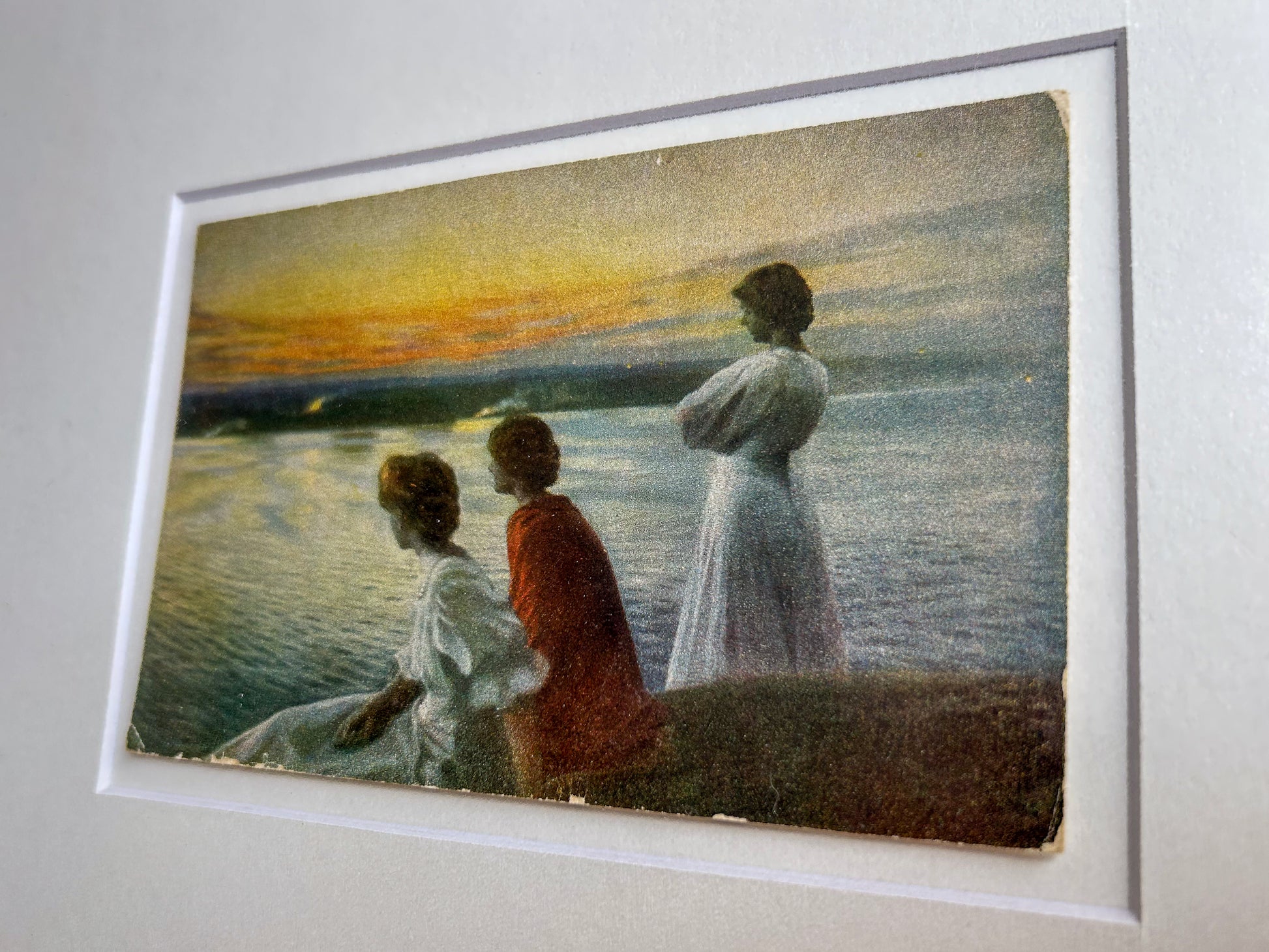 Midsummer's Eve - Unique custom framed vintage photographic postcard of Harald Slott-Møller's painting at Munkebjerg, Denmark