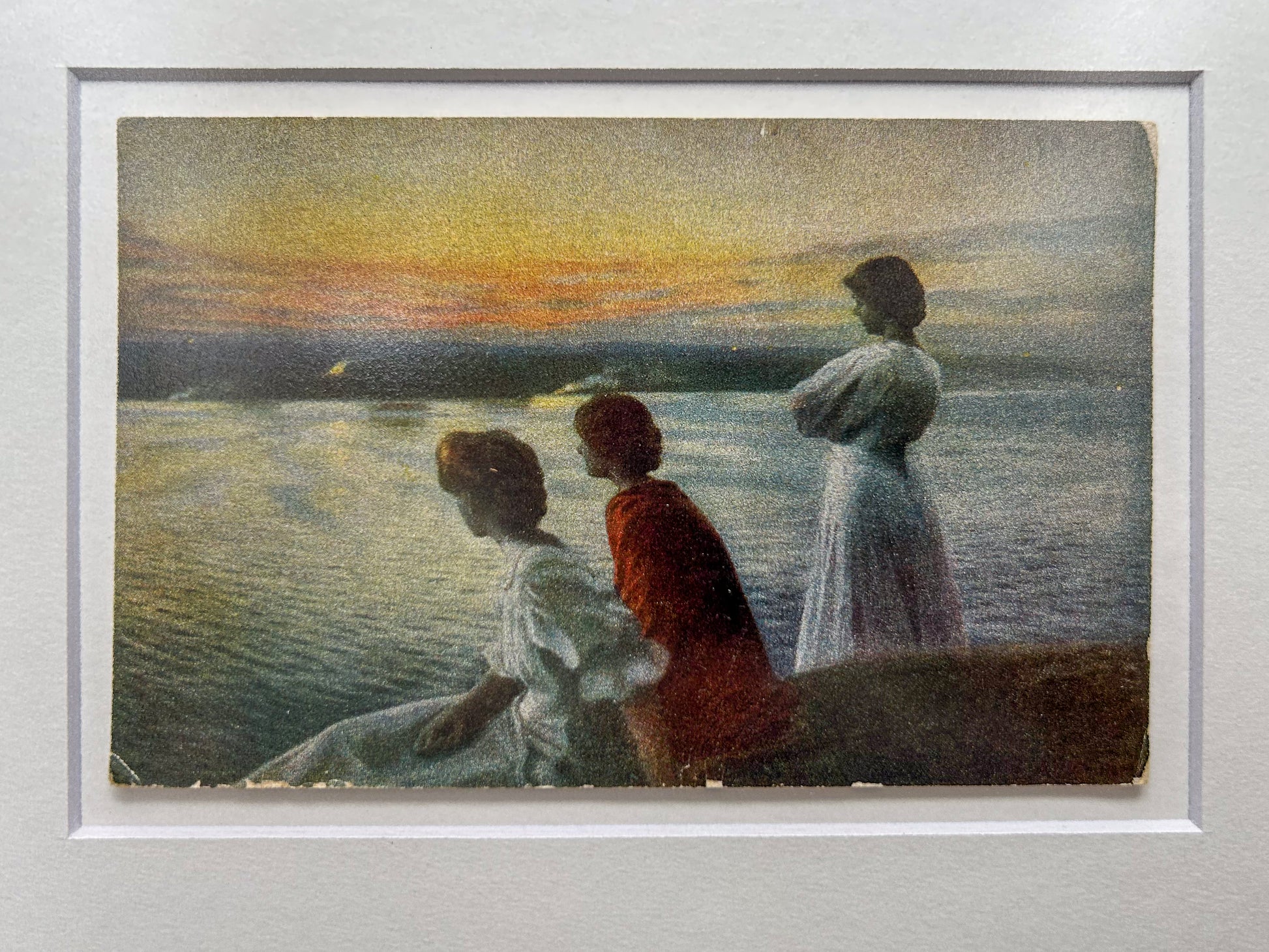 Midsummer's Eve - Unique custom framed vintage photographic postcard of Harald Slott-Møller's painting at Munkebjerg, Denmark