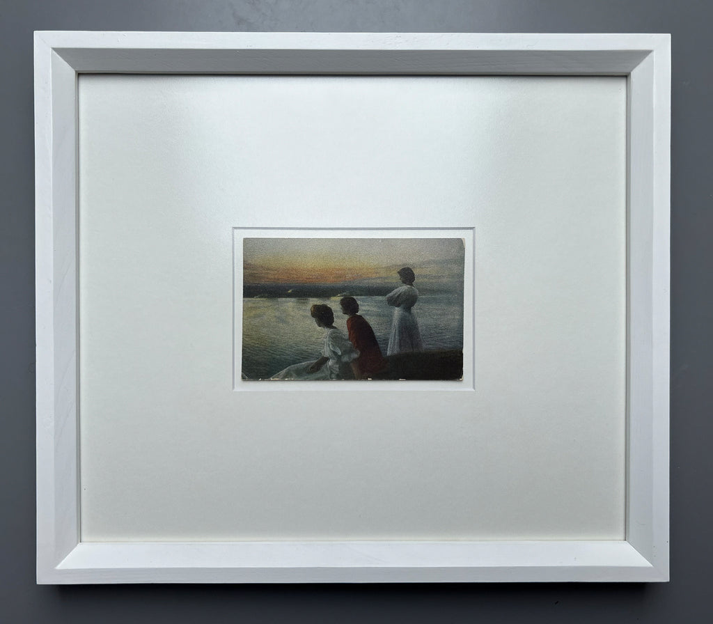 Midsummer's Eve - Unique custom framed vintage photographic postcard of Harald Slott-Møller's painting at Munkebjerg, Denmark