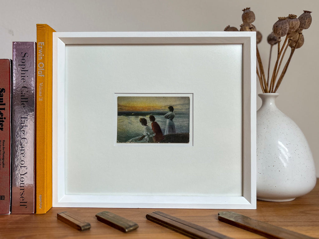 Midsummer's Eve - Unique custom framed vintage photographic postcard of Harald Slott-Møller's painting at Munkebjerg, Denmark