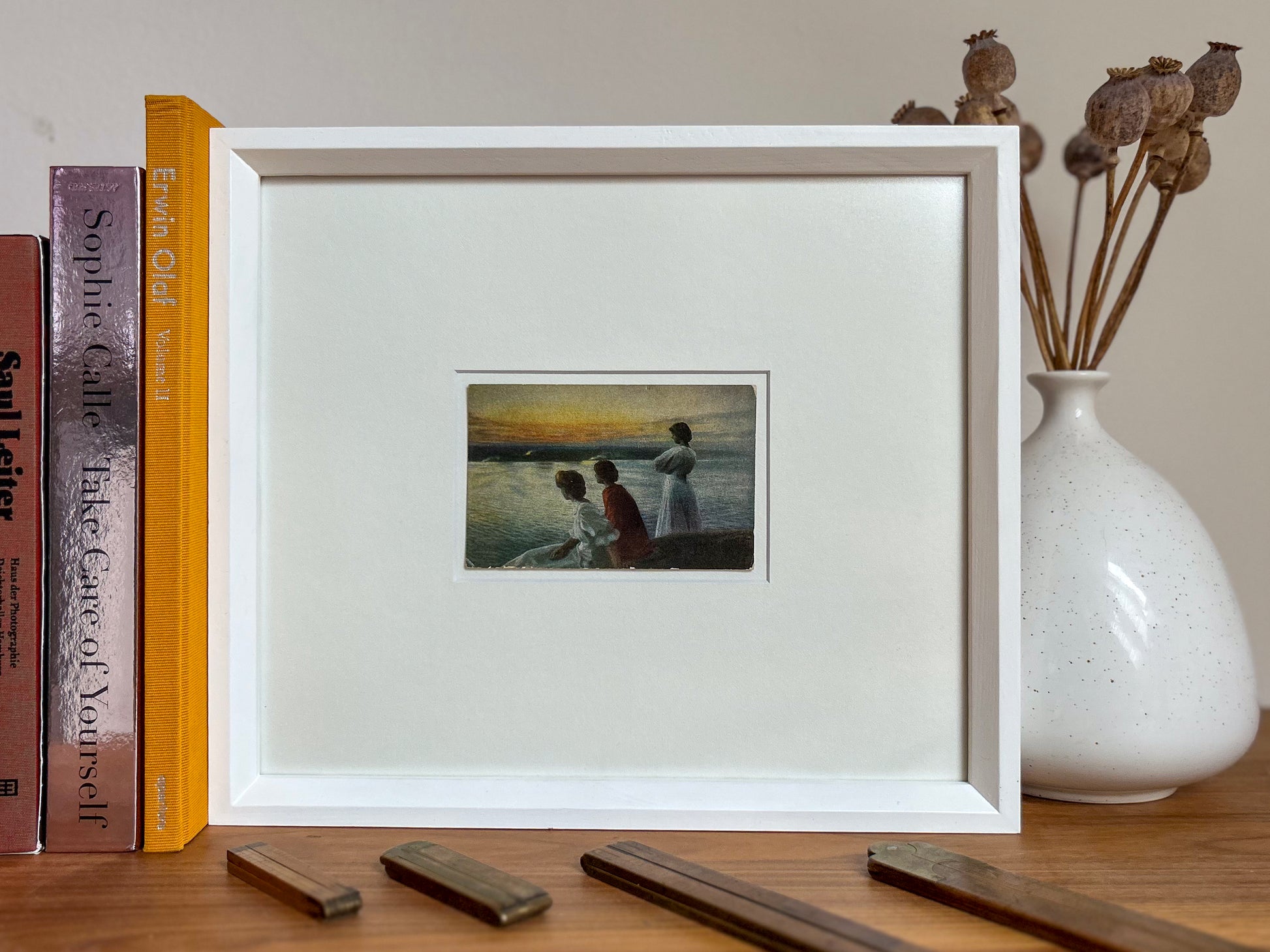 Midsummer's Eve - Unique custom framed vintage photographic postcard of Harald Slott-Møller's painting at Munkebjerg, Denmark