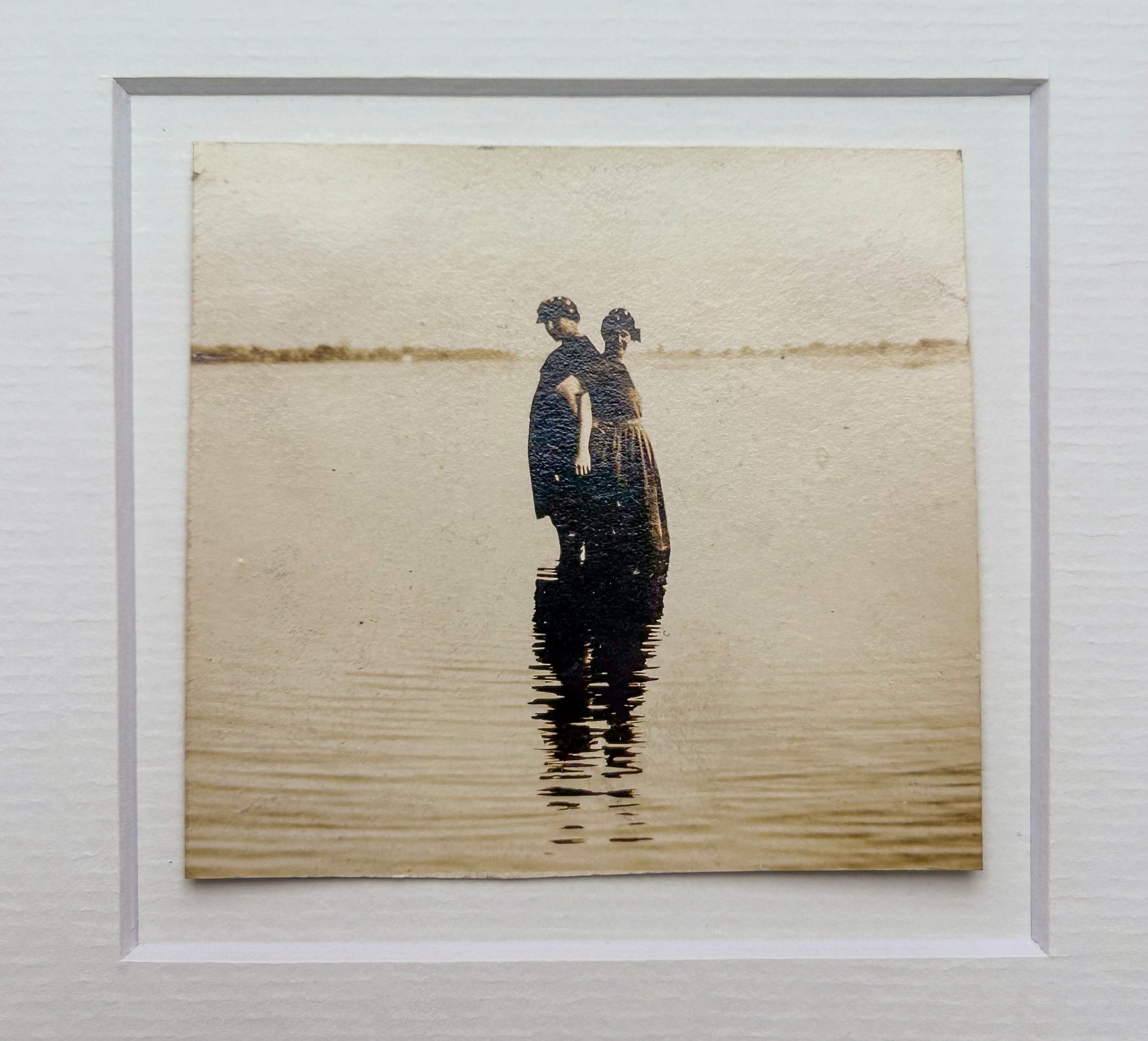 Still calm waters of surrender - Vintage 1940s Embrace — Sepia Silver Gelatin Photo with Handmade Frame