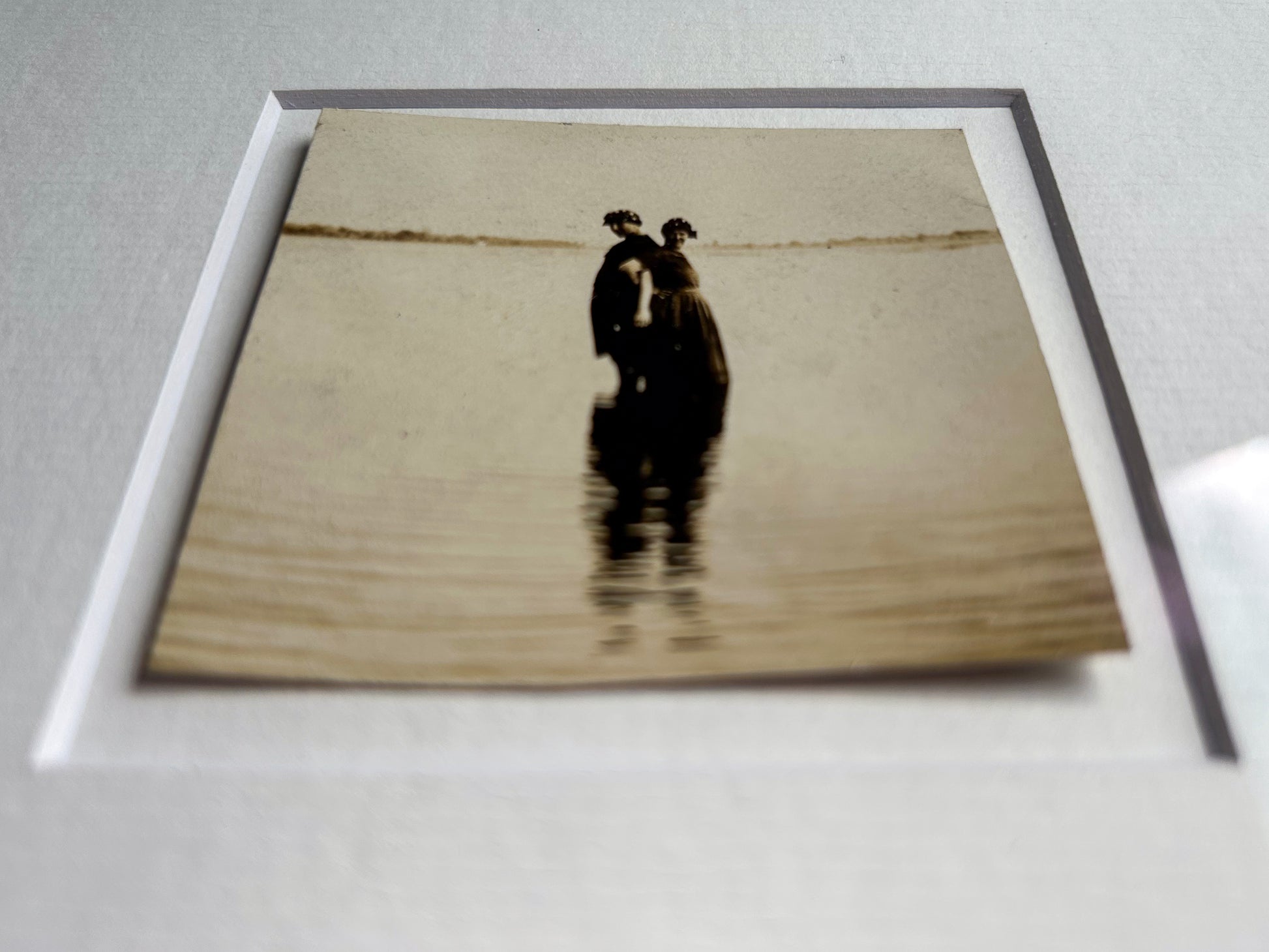 Still calm waters of surrender - Vintage 1940s Embrace — Sepia Silver Gelatin Photo with Handmade Frame