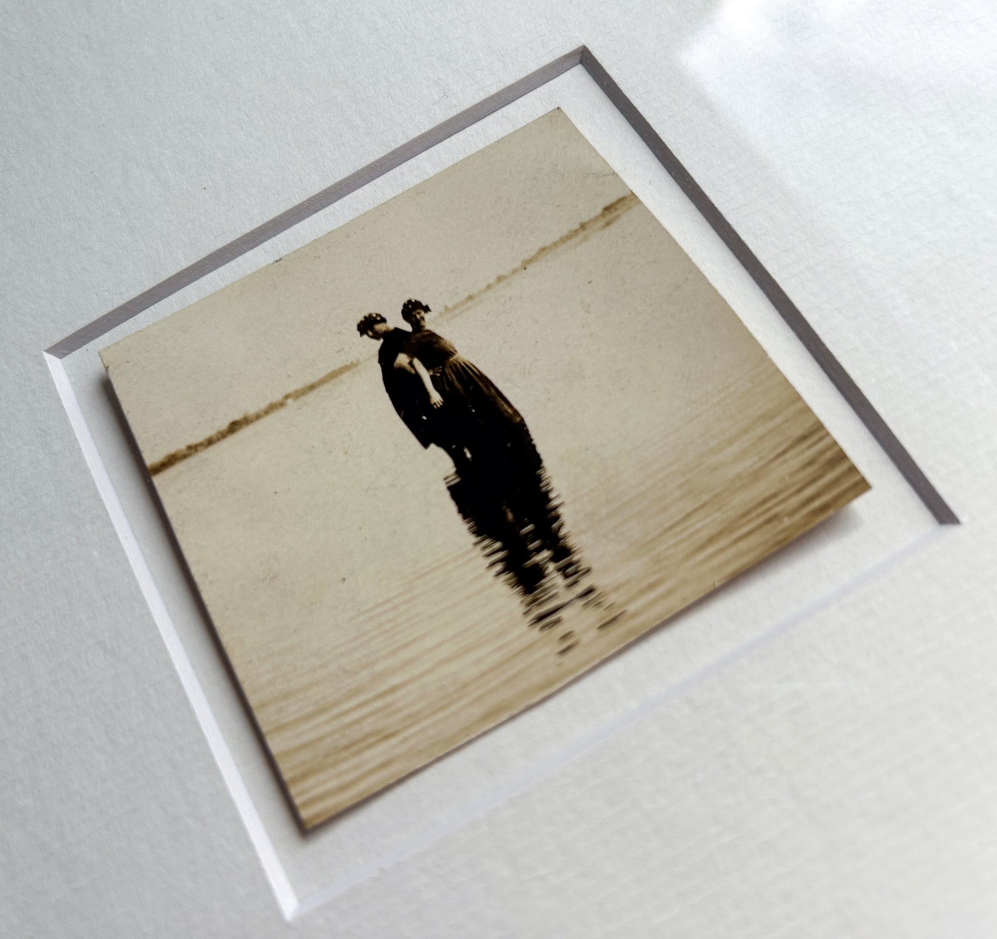 Still calm waters of surrender - Vintage 1940s Embrace — Sepia Silver Gelatin Photo with Handmade Frame
