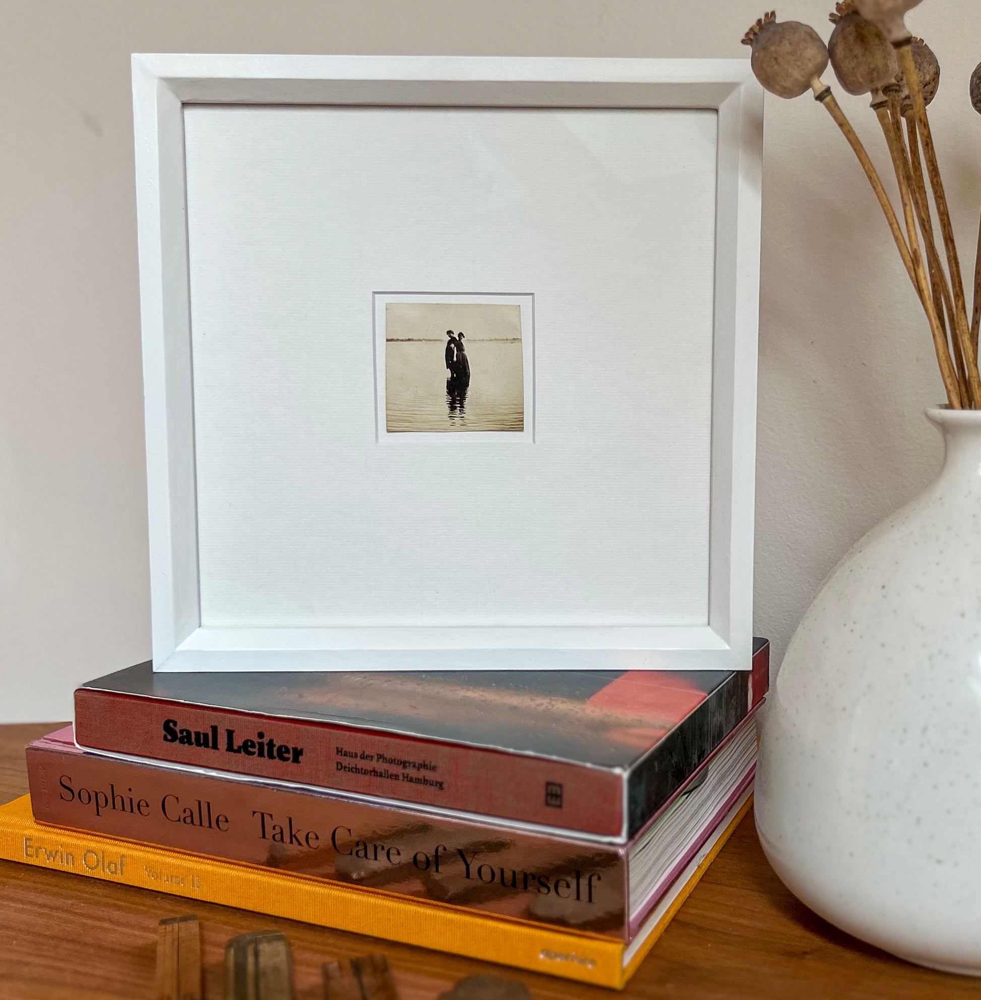Still calm waters of surrender - Vintage 1940s Embrace — Sepia Silver Gelatin Photo with Handmade Frame