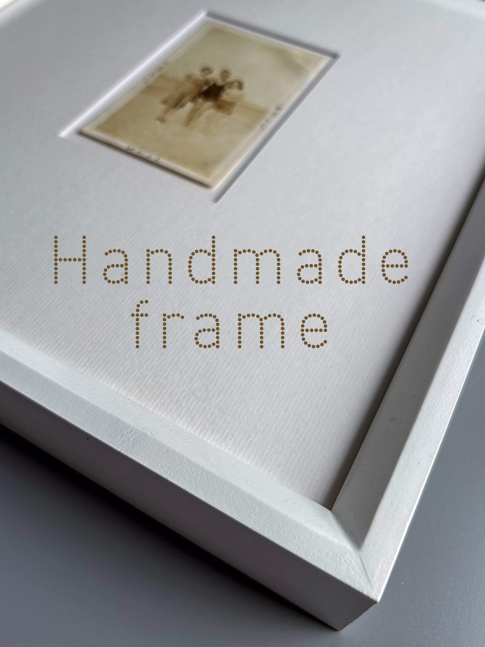 Well, well, well - handmade Framed Vintage Photo featuring a man standing with two women with handwritten Text – 1950s B&W Art Print: "Well Well Well"
